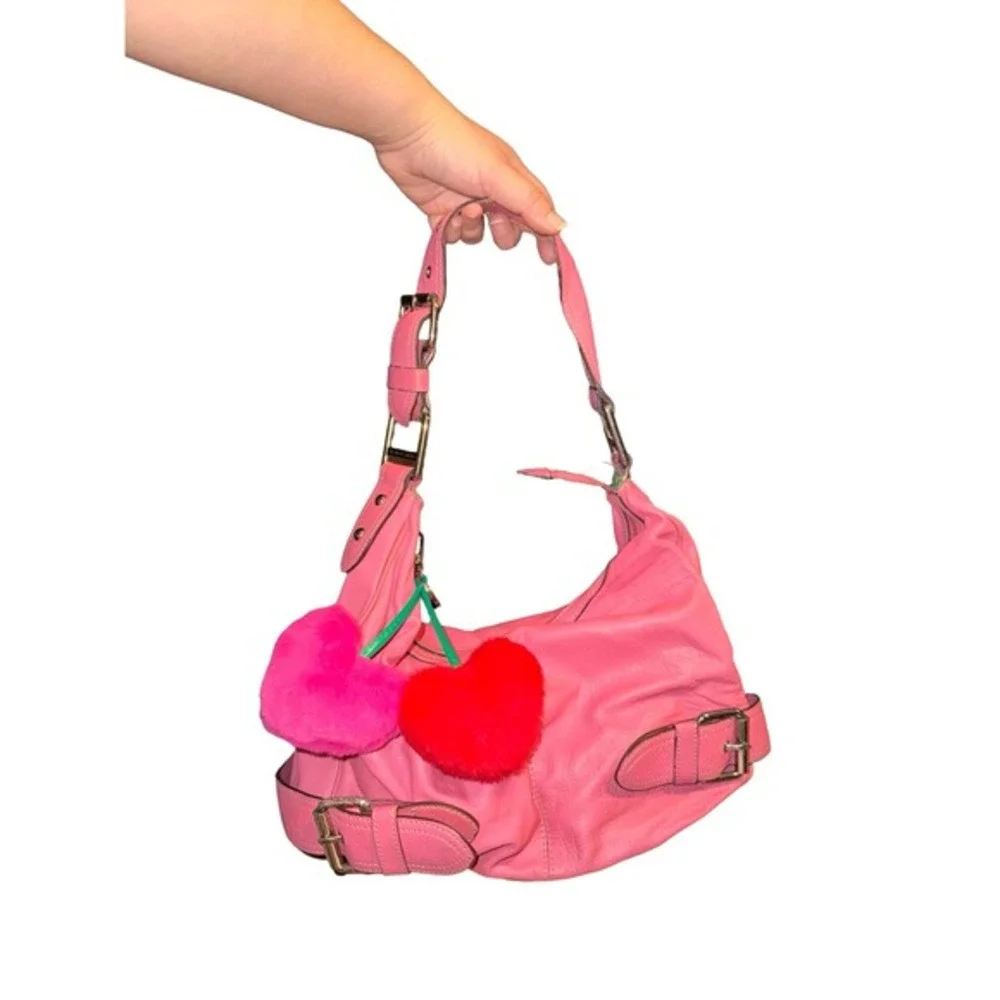 VTG Y2K Franco‎ Sarto pink  100% Genuine Leather Shoulder hobo bag buckle accent